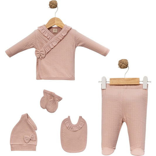 Baby Mädchen Erstlingsset 5-teilig aus 100% Baumwolle mit Schleifen-Detail