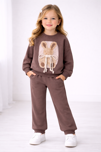 2-teiliges Mädchen Outfit in Braun – Häschen Pullover & Hose