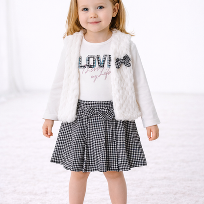 Dreiteiliges Outfit für Mädchen – Rock, Oberteil & Weste 👧✨