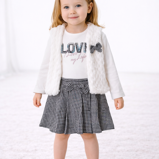 Dreiteiliges Outfit für Mädchen – Rock, Oberteil & Weste 👧✨