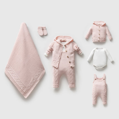 Nipperland 5-teiliges Baby Set Rosa (62–68) – Strick Outfit mit Decke