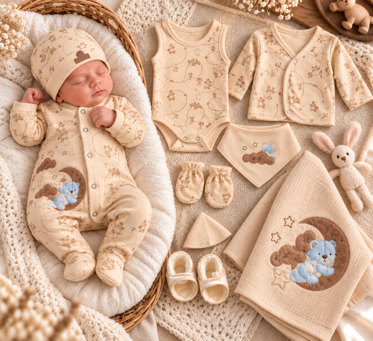 Baby Erstausstattung 10-teilig – Bio-Baumwolle Set mit Bärchen