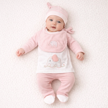 Süßes 5-teiliges Erstlingsset für Baby-Mädchen | Rosa Elefanten-Design