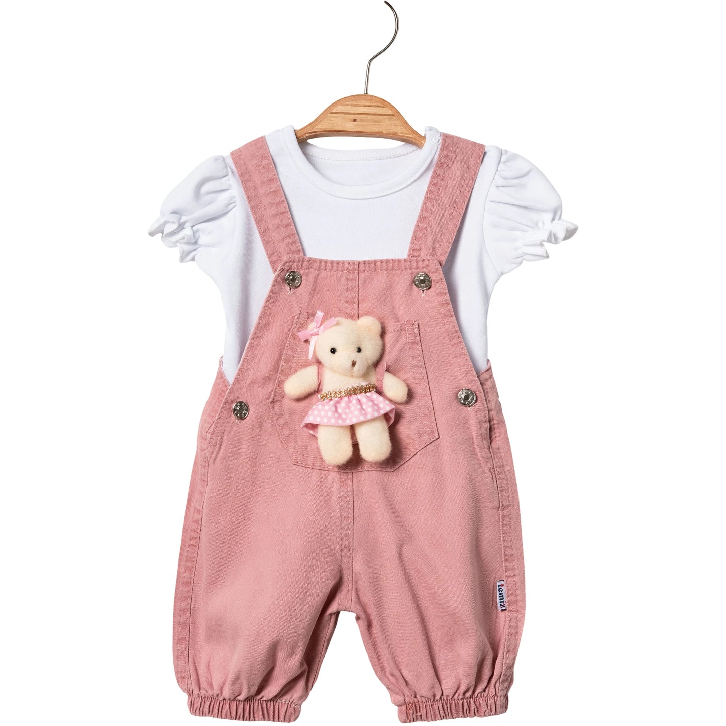Baby Mädchen 2-teiliges Outfit Set mit Latzhose & Bärchen-Detail