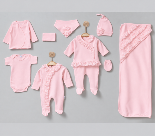 Erstlingsset Baumwolle Rosa 10-teilig