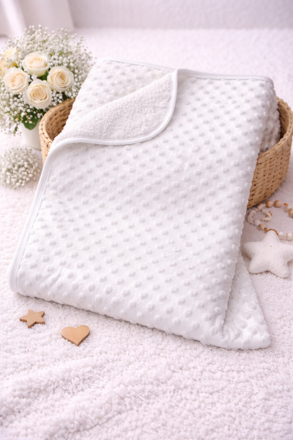 Babydecke gefüttert – Kuscheldecke in 3 Farben (Blau, Rosa, Weiß)