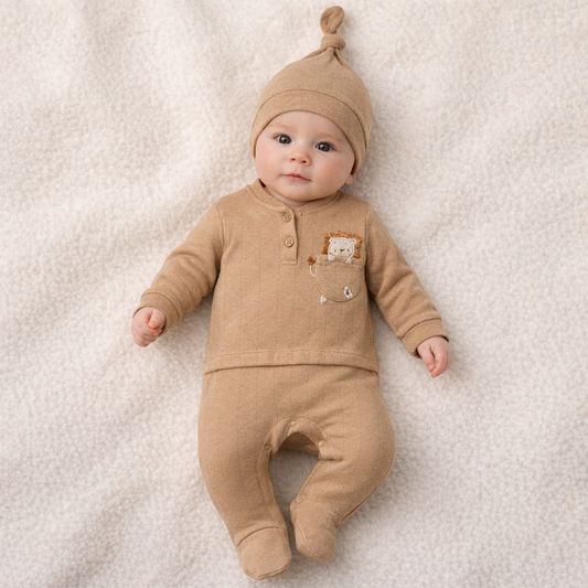 Strampler-Set für Babyjungen mit Löwenmotiv – 2-teilig & superweich 🦁🤎