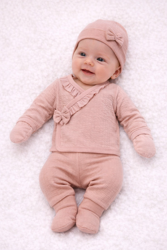 Baby Mädchen Erstlingsset 5-teilig aus 100% Baumwolle mit Schleifen-Detail