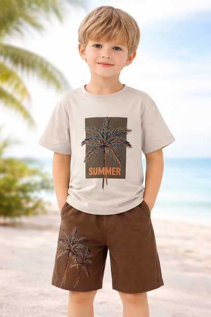Jungen Outfit Set 2-teilig mit Palmen-Print – 2 Farben