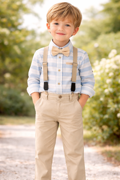 Jungen Outfit Set Hemd mit Streifen Hellblau/Beige