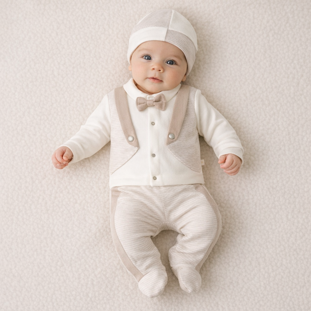 Elegantes Baby Jungen Erstlingsset mit Fliege | 5-teilig