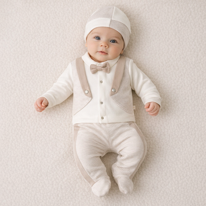 Elegantes Baby Jungen Erstlingsset mit Fliege | 5-teilig