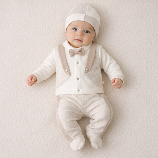 Elegantes Baby Jungen Erstlingsset mit Fliege | 5-teilig