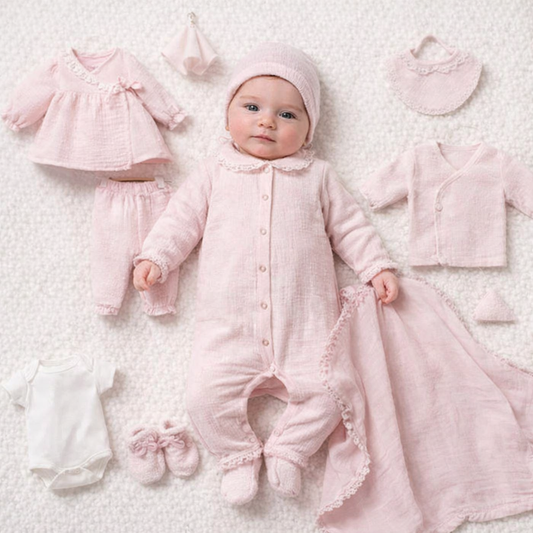 Neugeborenen Erstlingsset „Pink Dream“ – 10-teiliges Baby-Set für Mädchen | 100% Baumwolle & Decke inklusive