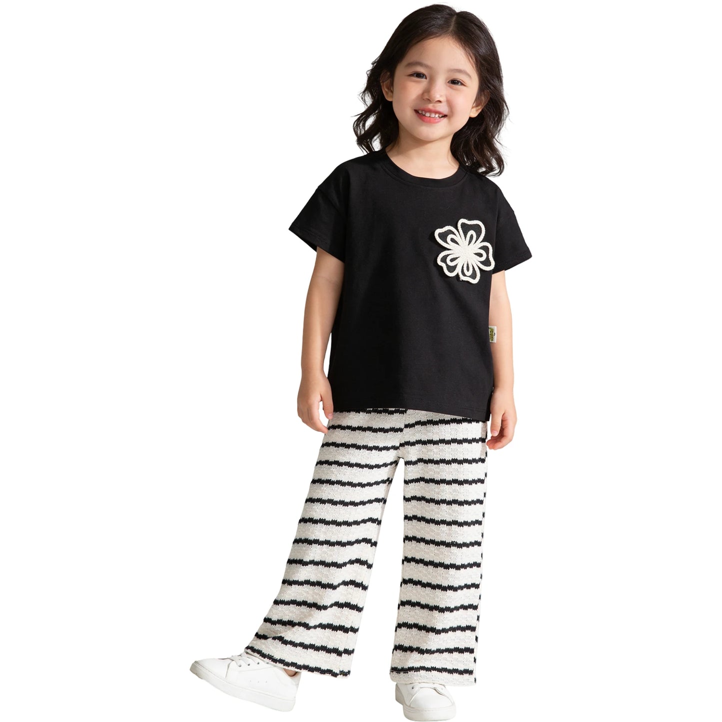 Mädchen Outfit Set 2-teilig mit Blüten-Detail & Streifenhose