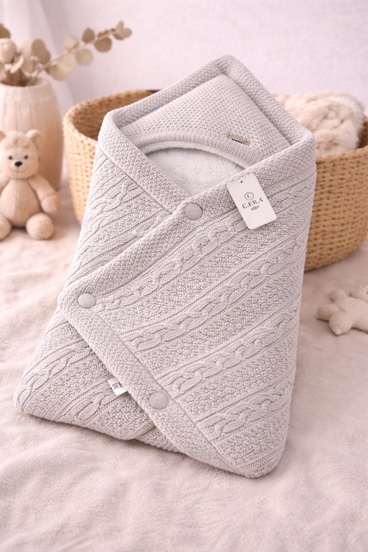 Wickeldecke für Babys mit Kapuze | Kuschelige Strickdecke | In verschiedenen Farben erhältlich