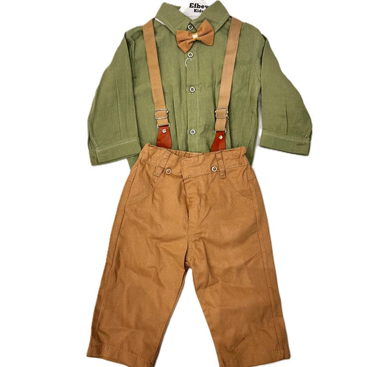 4-teiliges festliches Outfit für Babyjungs – Bodyhemd, Hose, Hosenträger & Fliege 👶🎩