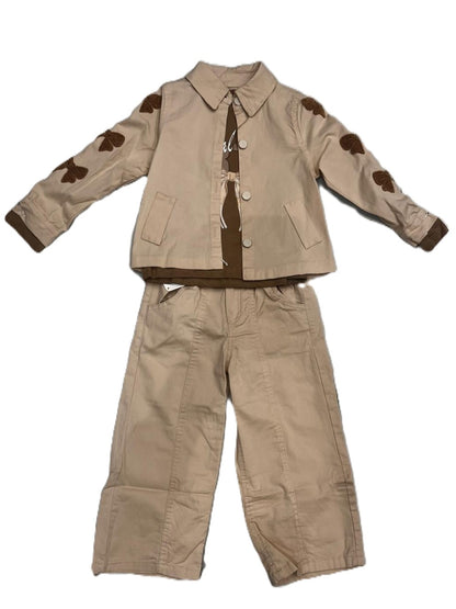 Mädchen 3-teiliges Set – Stylische Jacke, Shirt & Hose im Natur-Look 🧥✨