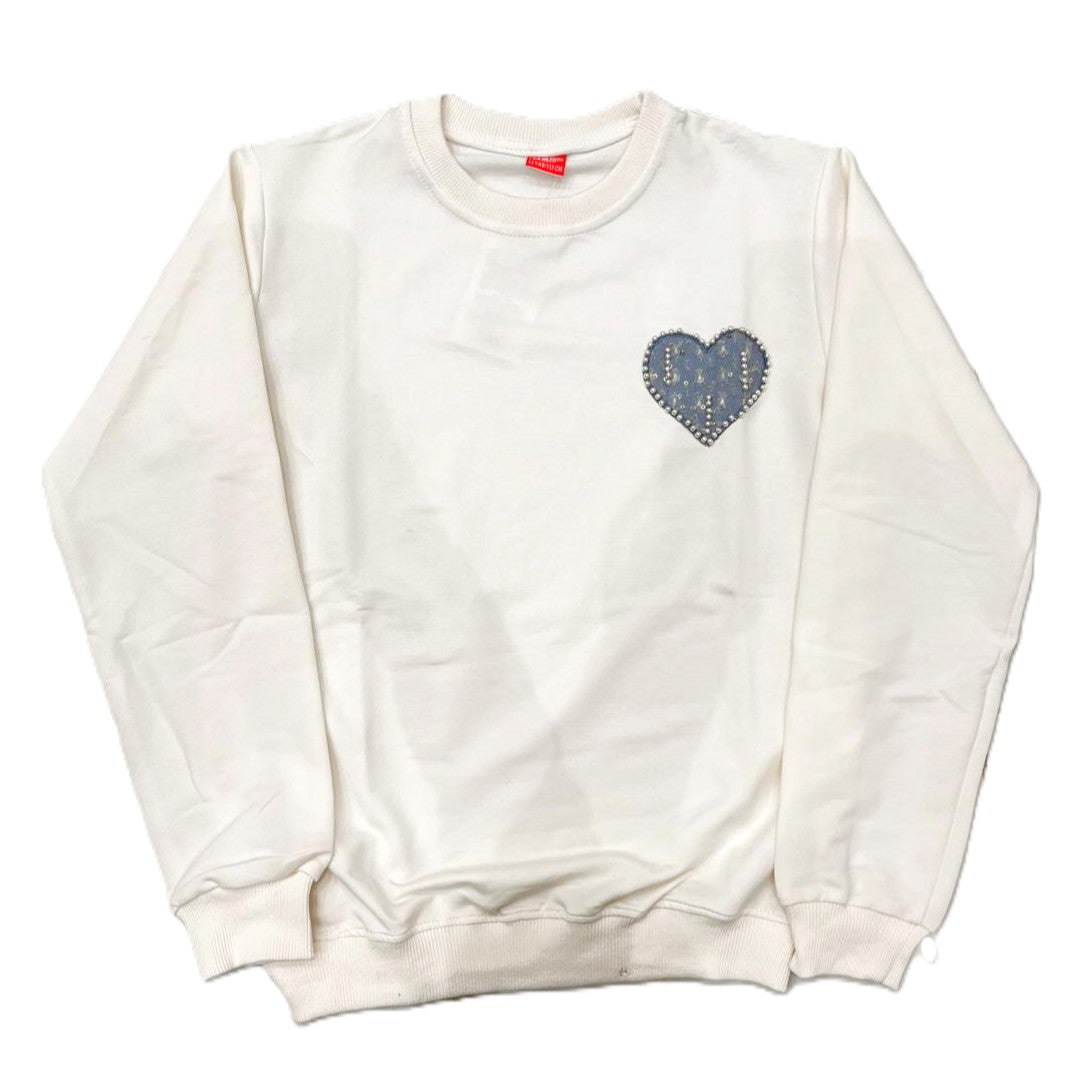 Mädchen Sweatshirt „Denim Heart“ – Edel & Bequem in Weiß 🤍✨