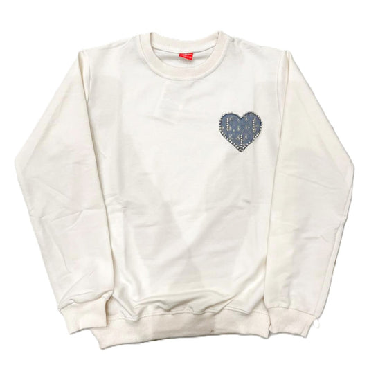 Mädchen Sweatshirt „Denim Heart“ – Edel & Bequem in Weiß 🤍✨