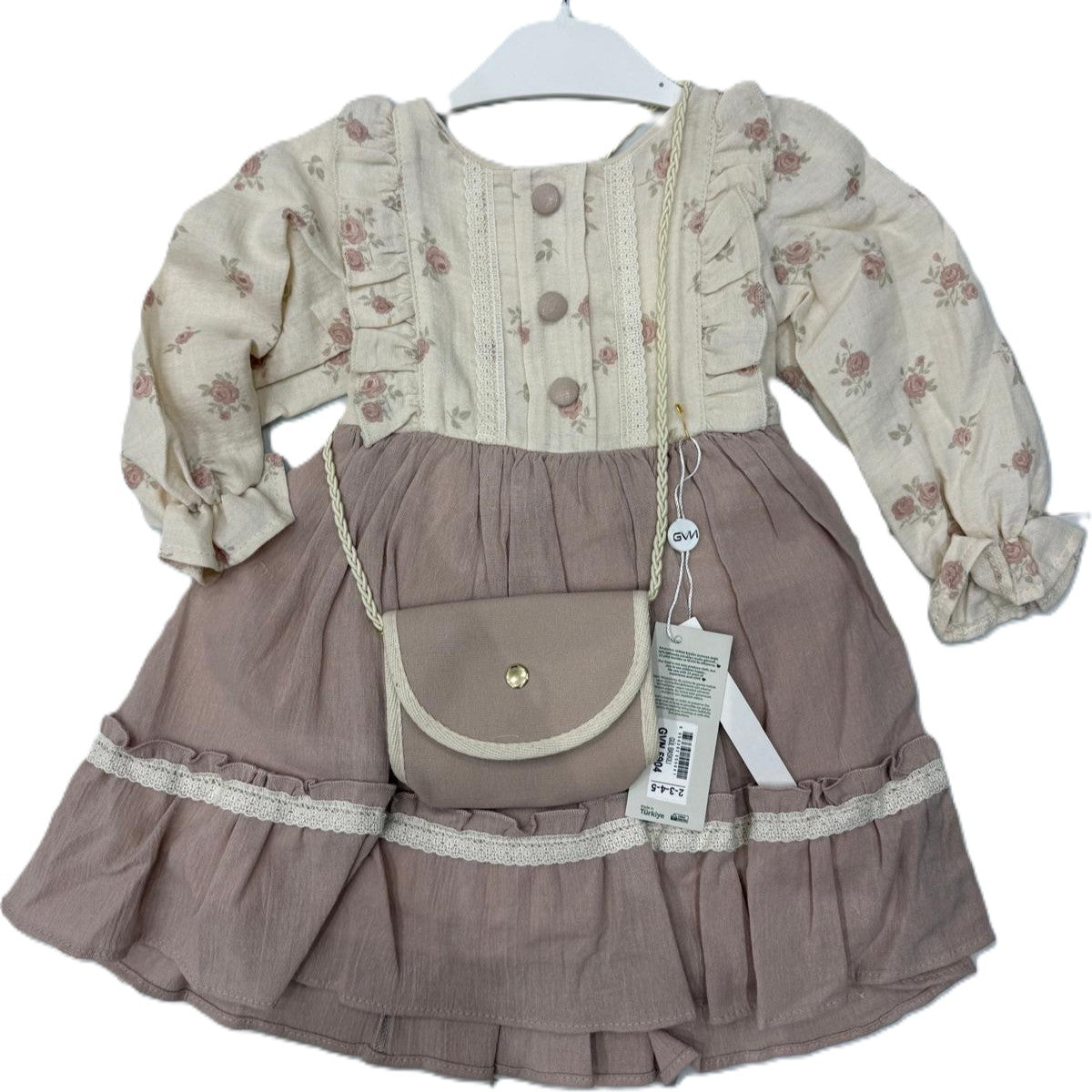 Mädchen Kleid mit Tasche – Vintage-Kleid mit Blumenmuster