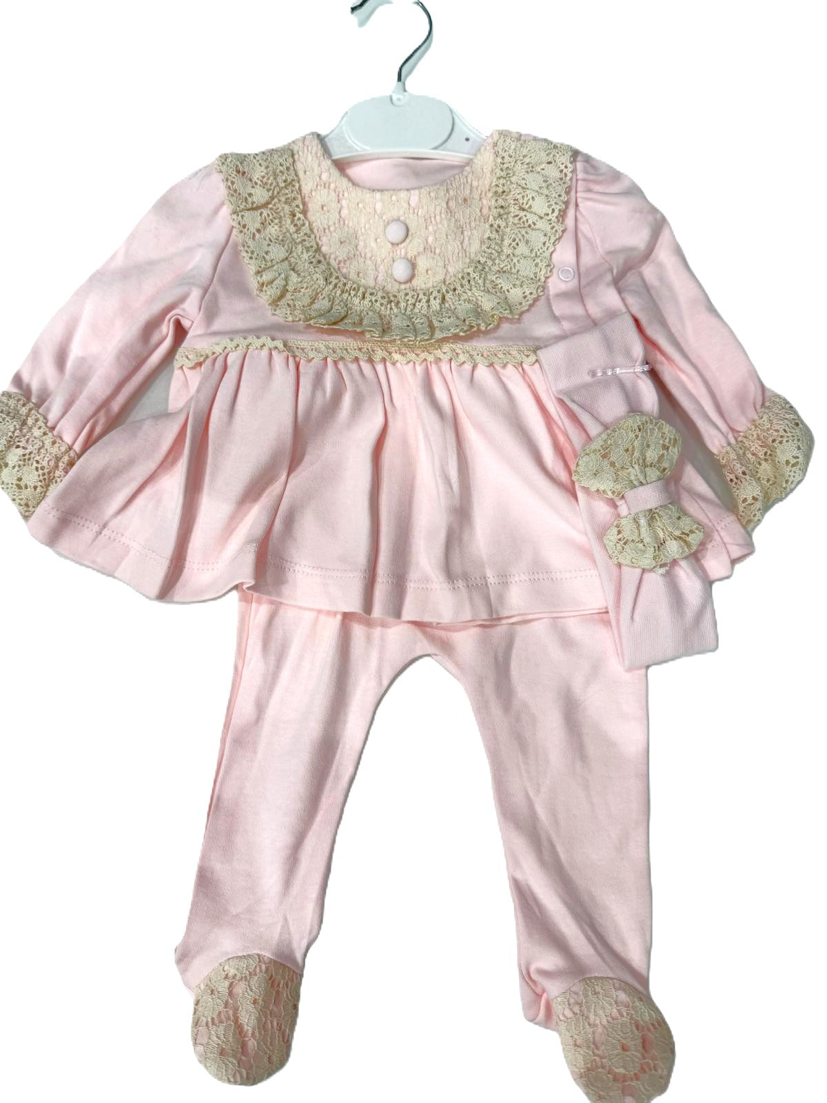 Babymädchen Set – dreiteiliges Outfit mit Spitze & Haarband 👶🎀