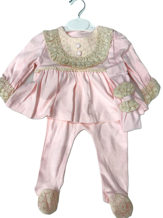 Babymädchen Set – dreiteiliges Outfit mit Spitze & Haarband 👶🎀