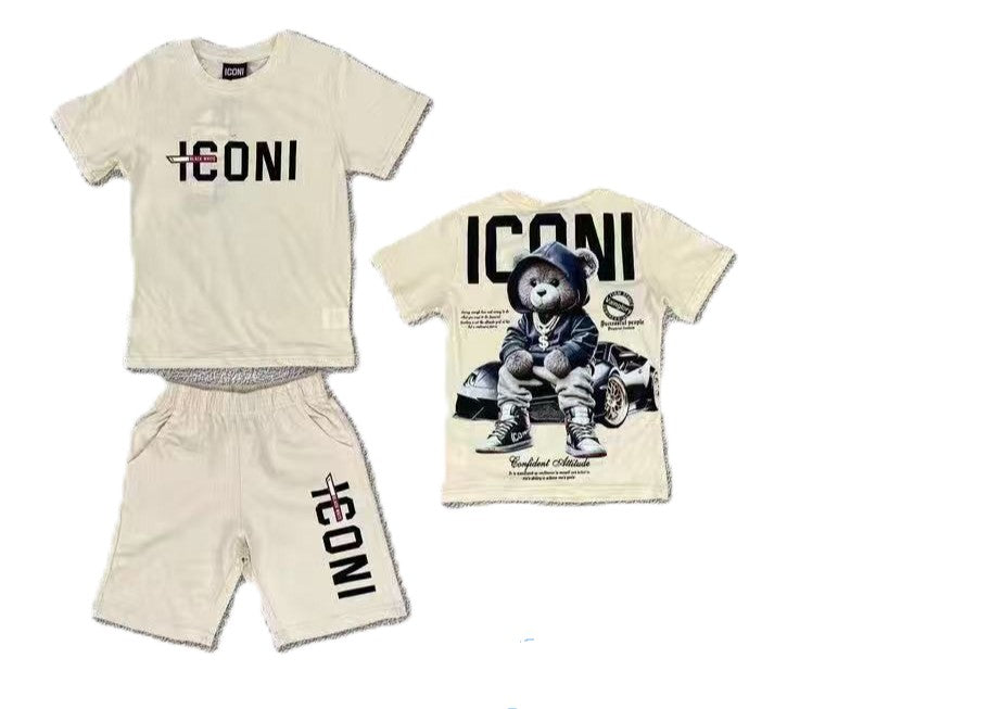ICONI Jungen Sommer Set mit Teddy Backprint – T-Shirt & Shorts (2-teilig)