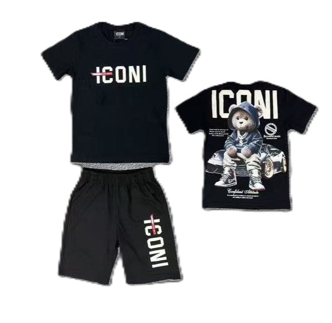 ICONI Jungen Sommer Set mit Teddy Backprint – T-Shirt & Shorts (2-teilig)