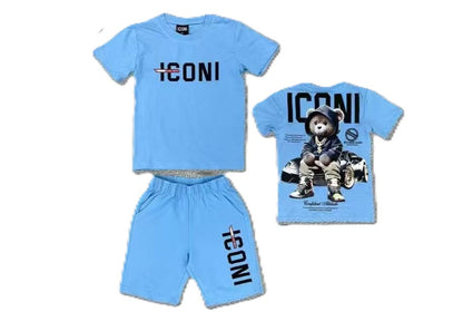 ICONI Jungen Sommer Set mit Teddy Backprint – T-Shirt & Shorts (2-teilig)