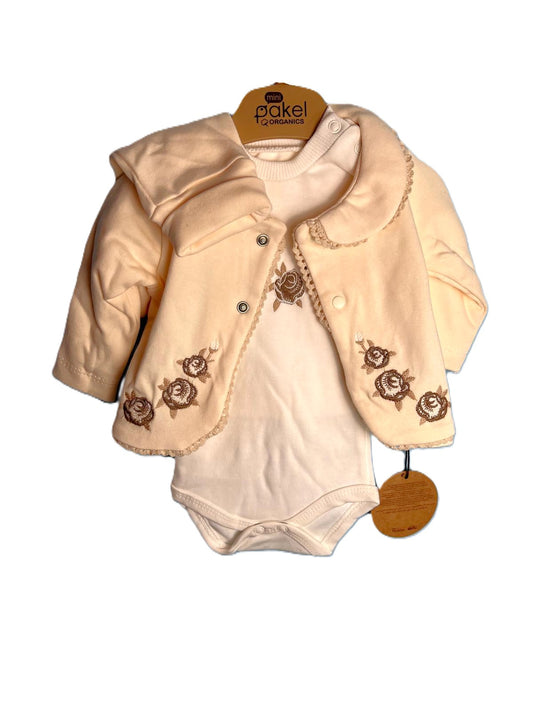 Baby Set Body Jacke Beige mit Blumen Stickerei