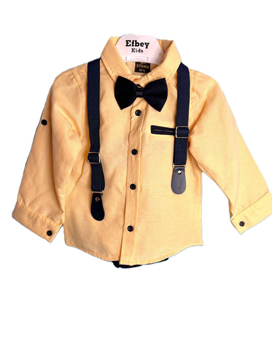 Jungen Kombiset Gelbes Hemd mit Fliege & Hosenträger