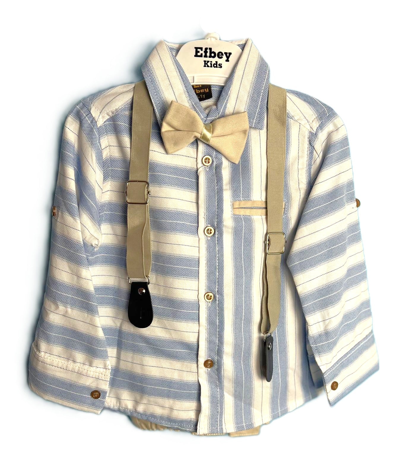 Jungen Outfit Set Hemd mit Streifen Hellblau/Beige