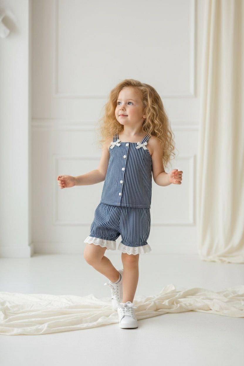 Mädchen Outfit Set 2-teilig – Top & Shorts im Streifenlook