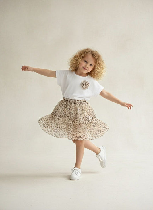 Mädchen Outfit Set 2-teilig – Shirt & Leo Rock mit Tüll