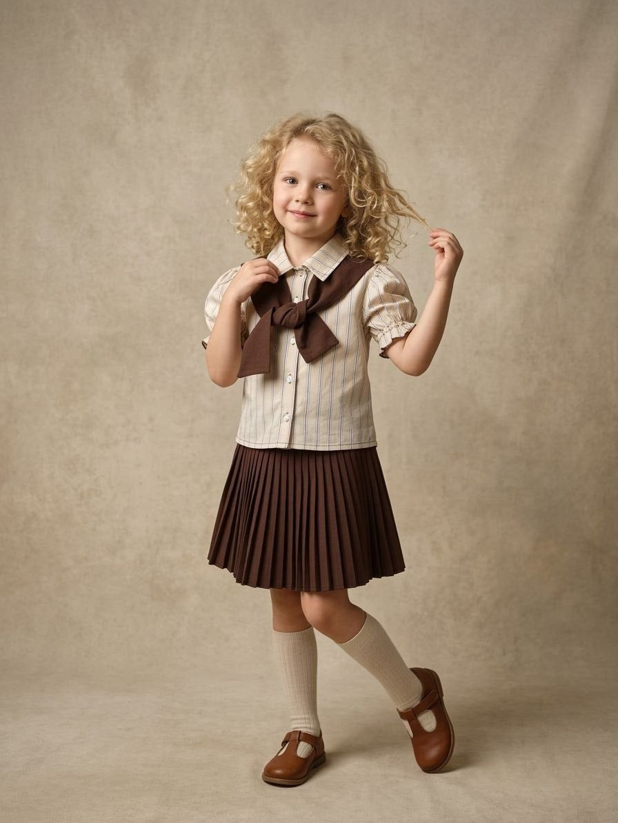 Mädchen Outfit Set – Bluse, Rock & Schleife 3-teilig