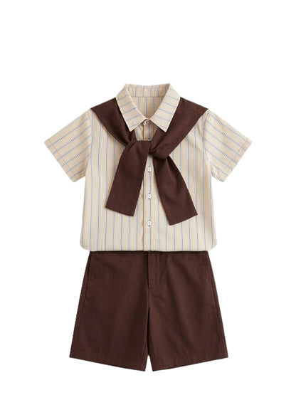 3-teiliges Jungen Outfit Set mit Hemd, Shorts & Schleife