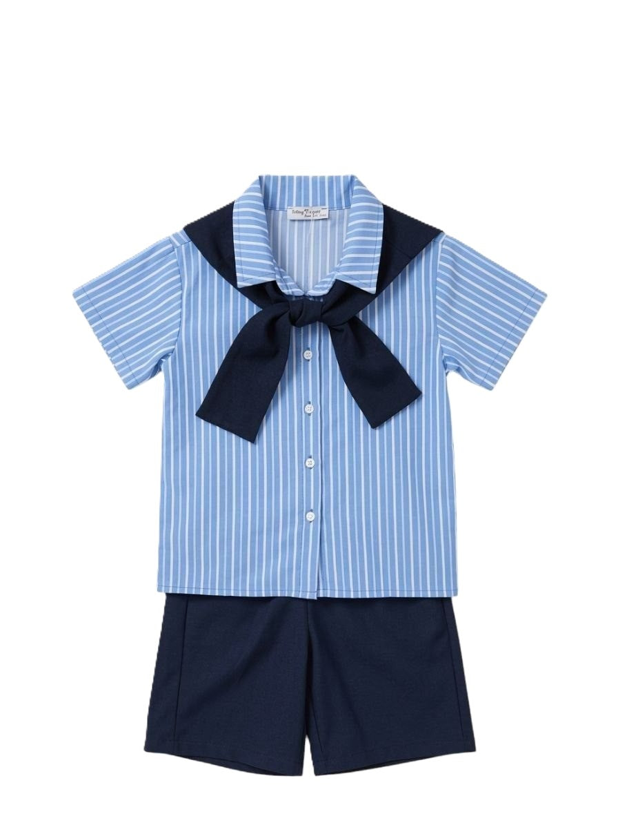 3-teiliges Jungen Outfit Set mit Hemd, Shorts & Schleife