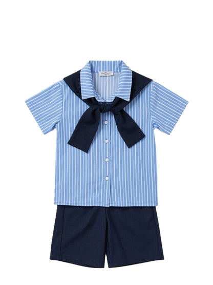 3-teiliges Jungen Outfit Set mit Hemd, Shorts & Schleife