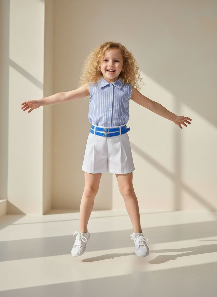 Mädchen Outfit Set mit Hemd, Rock & Gürtel – Sommerlook