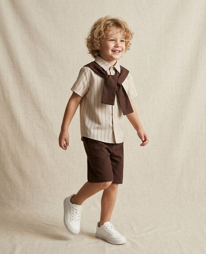 3-teiliges Jungen Outfit Set mit Hemd, Shorts & Schleife