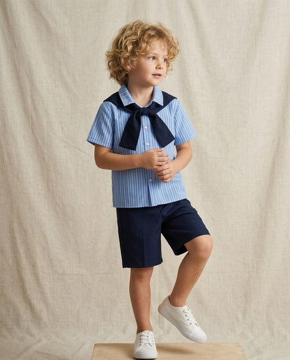 3-teiliges Jungen Outfit Set mit Hemd, Shorts & Schleife