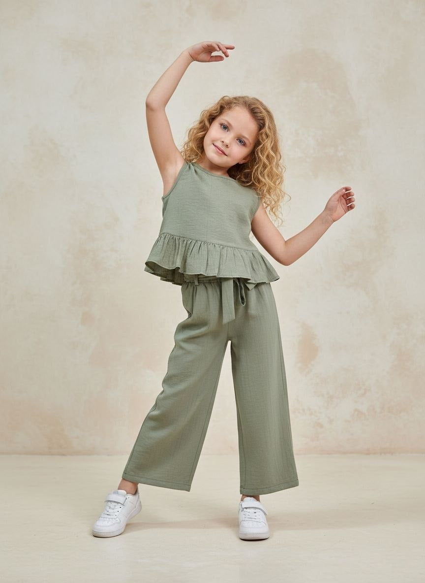 Mädchen Outfit Set 2-teilig – Top mit Rüschen & weite Hose
