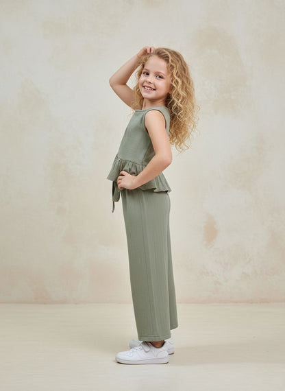 Mädchen Outfit Set 2-teilig – Top mit Rüschen & weite Hose