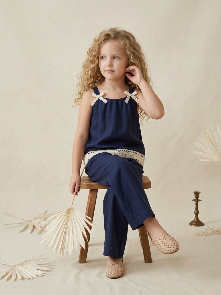 Mädchen Outfit Set 2-teilig – Top & Hose mit Spitze (2 Farben)