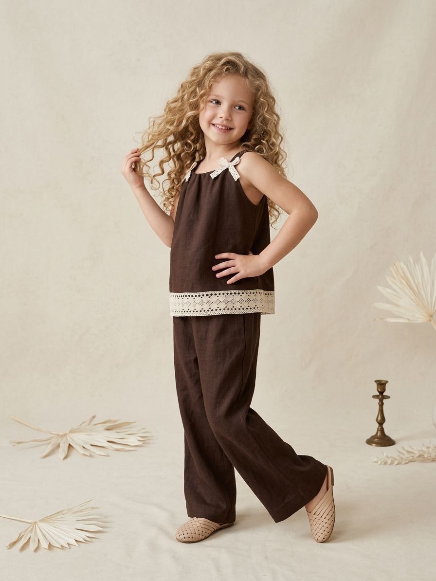 Mädchen Outfit Set 2-teilig – Top & Hose mit Spitze (2 Farben)