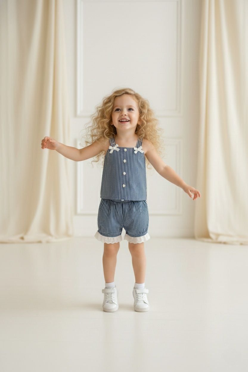 Mädchen Outfit Set 2-teilig – Top & Shorts im Streifenlook