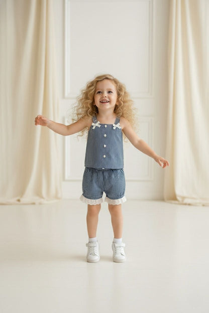 Mädchen Outfit Set 2-teilig – Top & Shorts im Streifenlook
