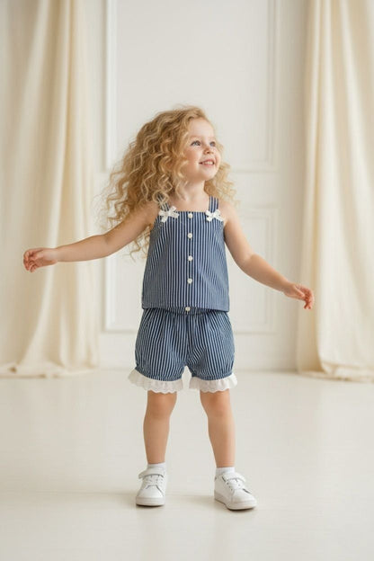 Mädchen Outfit Set 2-teilig – Top & Shorts im Streifenlook