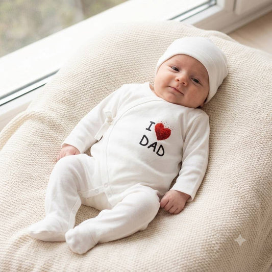 Babystrampler Baumwolle I-Love-Dad Weiß